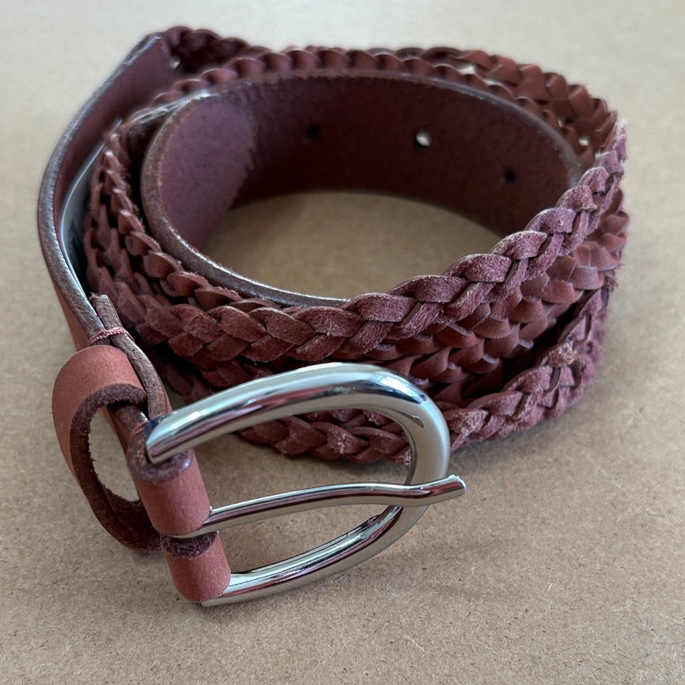 Lucky Brand Braided Leather Belt Brown Western Boho Americana Coastal Cowgirl M